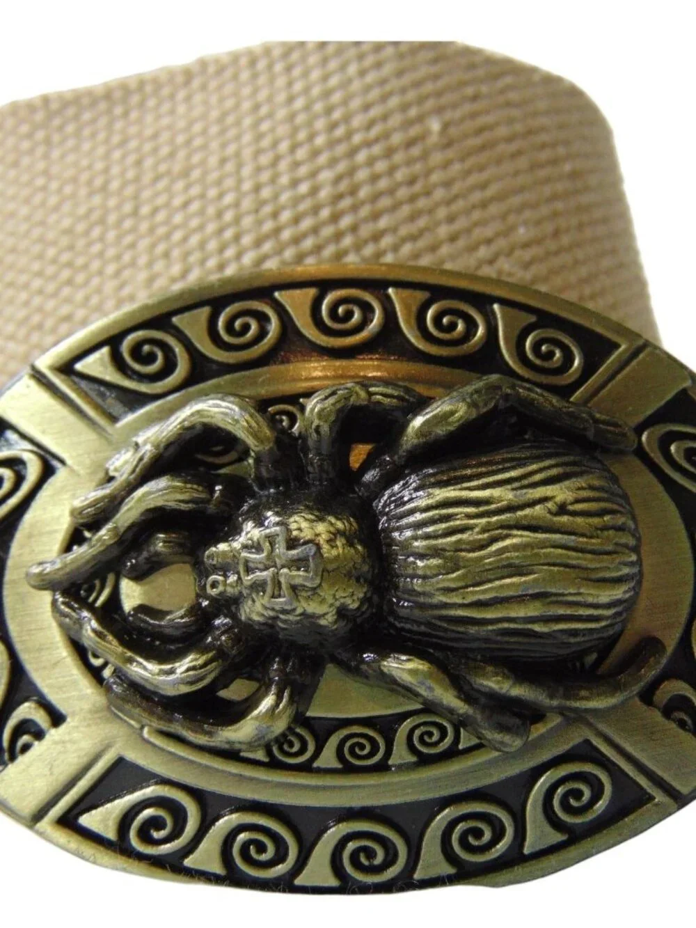 Scarab Beetle Canvas Web Belt Brass Tone Buckle Boho Goth Unisex